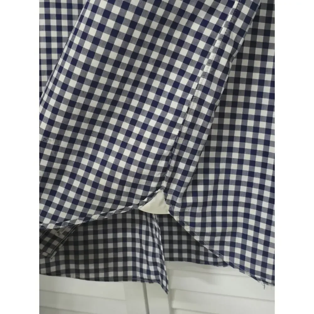 J. CREW 120's Navy Blue & White Gingham Men's Shirt 1 Pocket 2 Ply Cotton Sz L